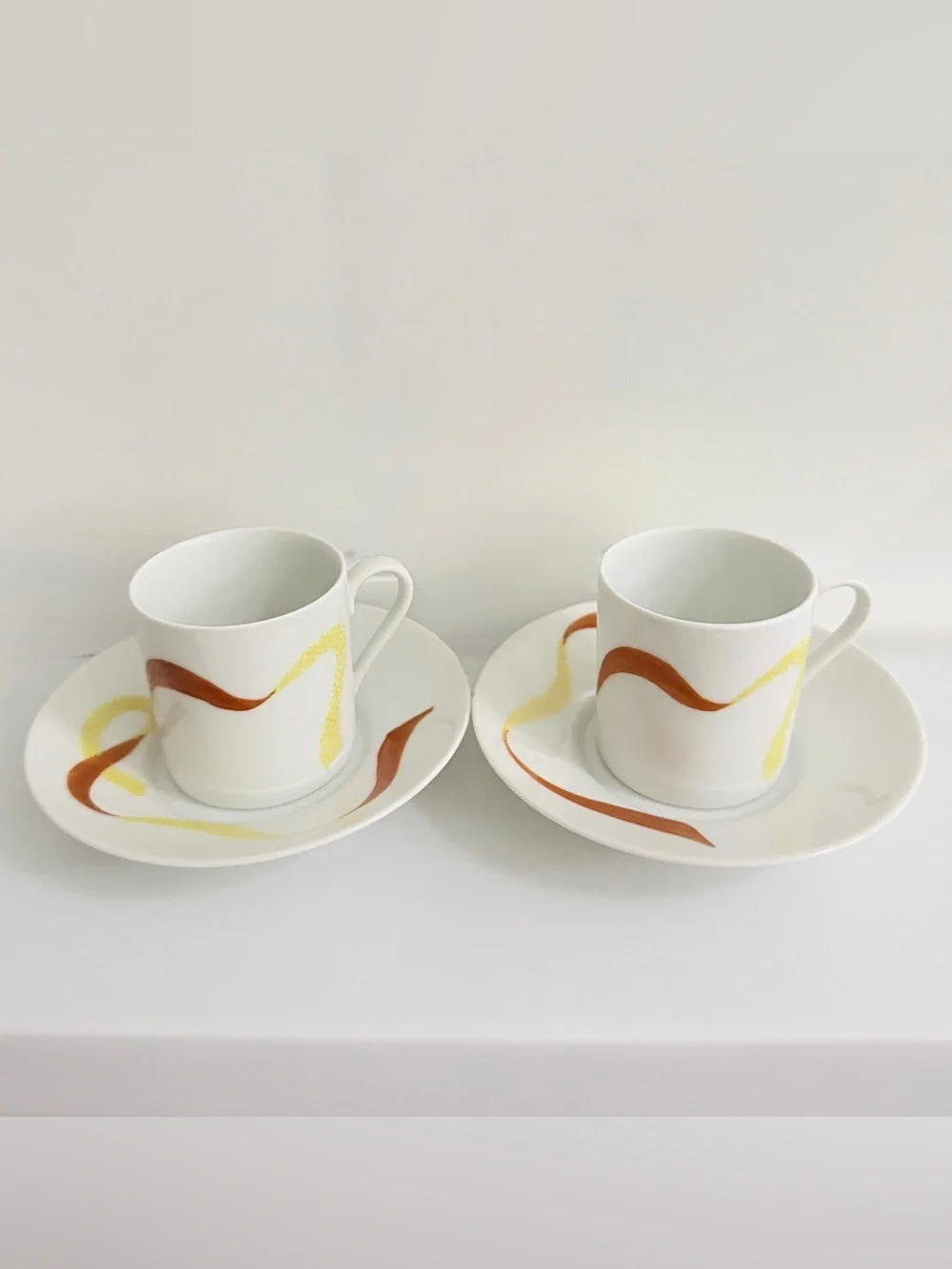 Vintage Limoges Porcelain Espresso Demitasse Cup Saucer dancing ribbons 2 Set